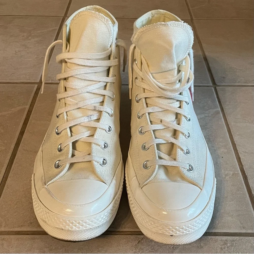 💲OLD - CDG Cream authentic retro high Converse top canvas sneakers - SIZE 11 - Picture 2 of 13